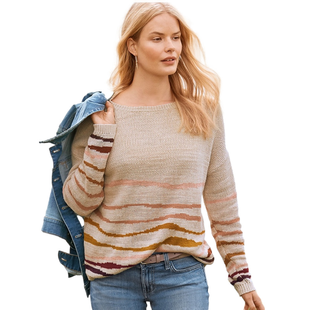 GARNET HILL Linen & Cotton ‘Slouchy Striped’ Pullover